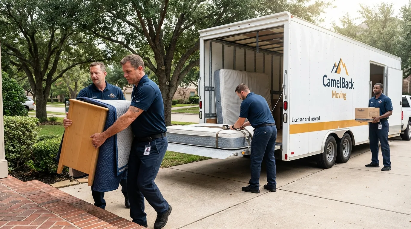 Crew loading residential truck for cross-state move from Umatilla, OR